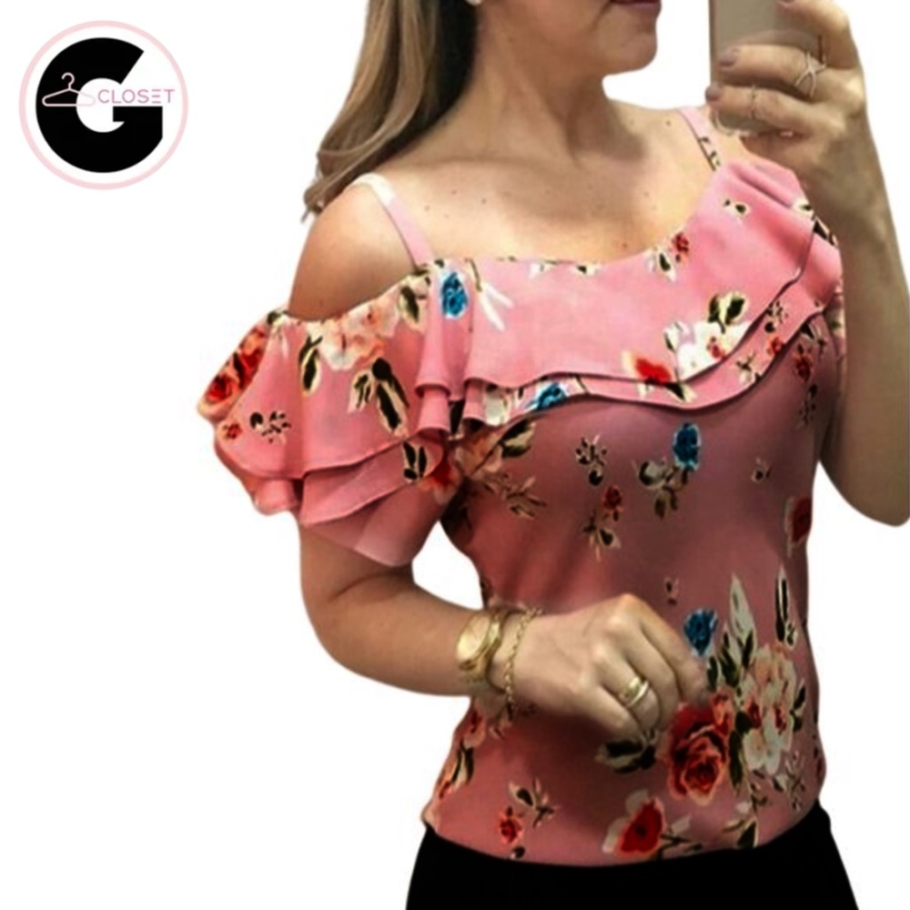 Women's Floral Cold Off Shoulder Blouse - Large Size